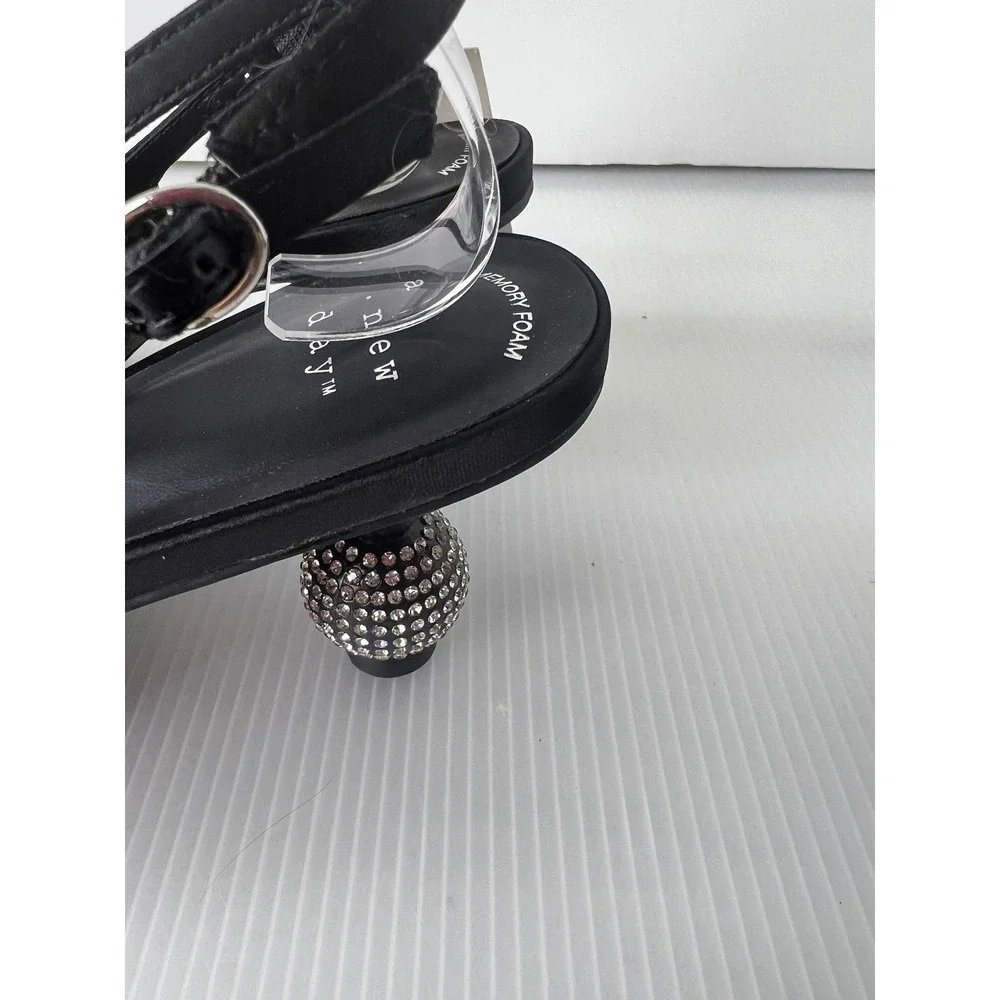 A New Day Womens Black Satin Slingback Rhinestone Ball Heel Pumps Size 6 NEW‎